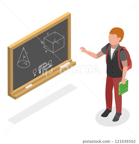 3D Isometric Flat  Illustration of Schoolchild Daily Routine. Item 8 121036502