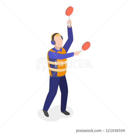 3D Isometric Flat  Set of Airport Staff. Item 3 121036504