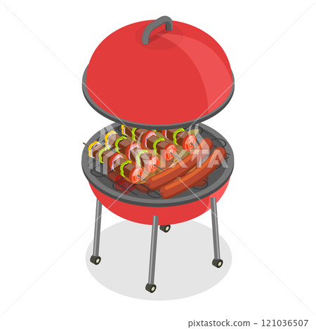 3D Isometric Flat  Illustration of Barbecue Cooking. Item 2 121036507