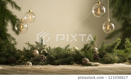 Celebrate Christmas With Enchanting Green Spruce And Magical Fairy Ball Decorations To Deck The Halls In Festive Holiday Cheer. 121036627