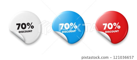 70 percent discount tag. Price tag sticker with offer message. Sale offer price sign. Special offer symbol. Sticker tag banners. Discount label badge. Vector 121036657