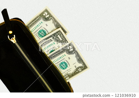 Purse, wallet with money.Banknotes one, two dollars.Handbag,clutch Purse, wallet with money.Banknotes one, two dollars.Handbag,clutch 121036910