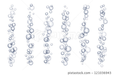 Underwater fizzing bubbles, soda or champagne carbonated drink, sparkling water. Effervescent drink. 121036943