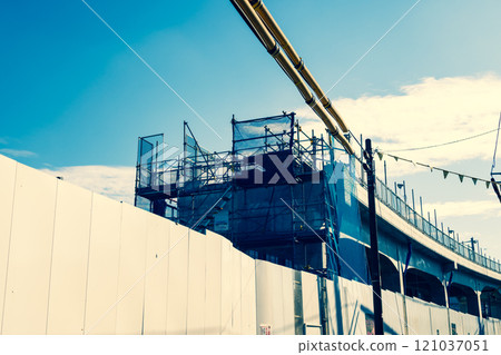 Railway viaduct under construction, around Higashimurayama Station, Tokyo, November 2024, a-3, warm and cool colors Railway viaduct under construction, around Higashimurayama Station, Tokyo, November 2024, a-3, warm and cool colors 121037051