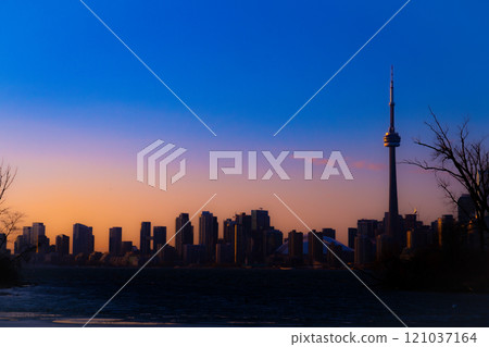 Pre-dawn urban scene 121037164