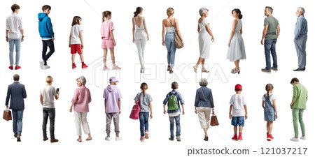 A collection of cutouts of people from behind (with transparent background) 121037217