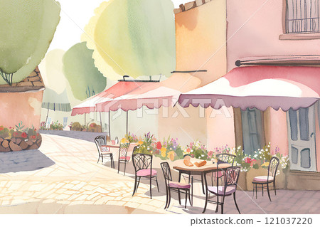 Watercolor style terrace seating 121037220