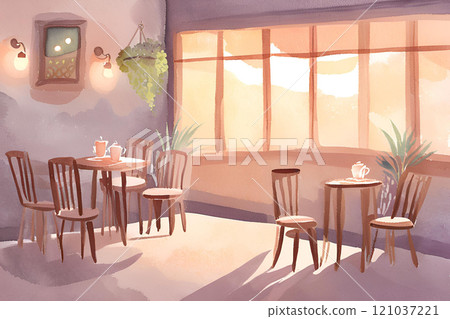 Room with table, watercolor style 121037221