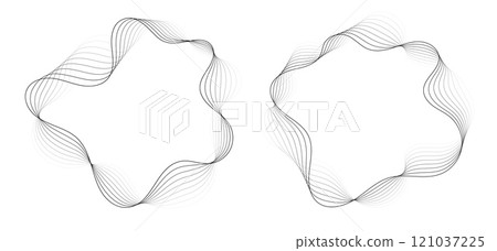Abstract wavy frames set, black flowing borders isolated on white. 121037225