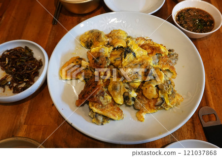 Oyster pancake, Korean traditional cuisine	 121037868