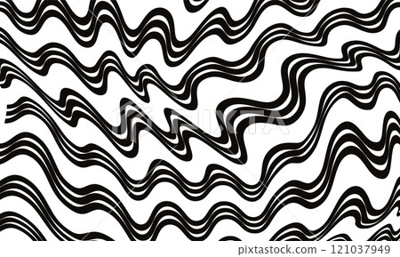 Monochrome abstract wavy background. Black and white curve stripes or lines design. Trippy rippled texture Monochrome abstract wavy background. Black and white curve stripes or lines design. Trippy rippled texture 121037949