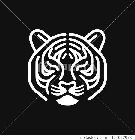Tiger head icon in simple minimalist style. Abstract wild animal logo design 121037958