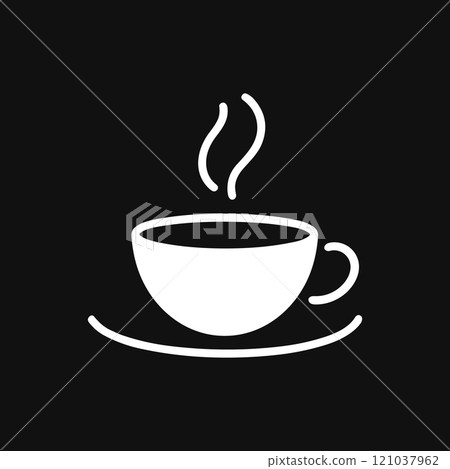 Simple coffee logo design. Abstract coffee cup with smoke. White icon on black background Simple coffee logo design. Abstract coffee cup with smoke. White icon on black background 121037962