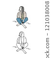 Illustration of a woman sitting and resting her chin on her hands 121038008