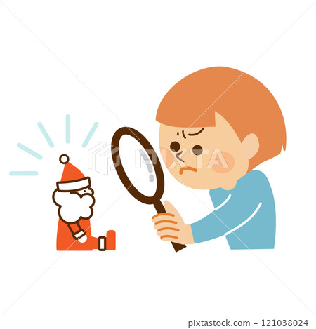 一個相信聖誕老人但心存疑慮的孩子的可愛插圖 121038024