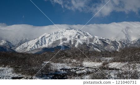 Clear streams and snow in the Northern Alps, Hakuba Village, Nagano Prefecture 121040731