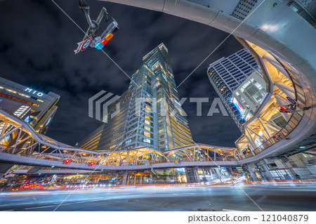 Abeno Harukas and Abeno Pedestrian Bridge at night 121040879