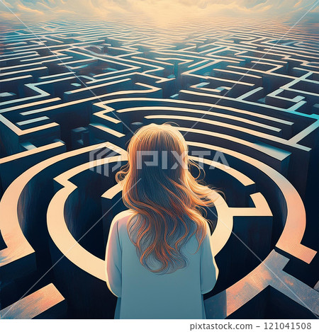 A girl lost in a giant maze 121041508