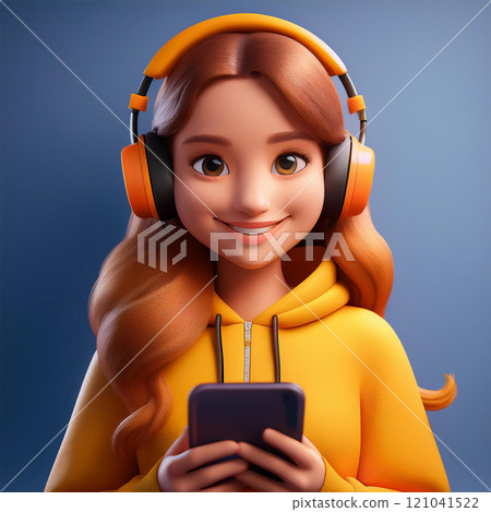 戴著耳機、拿著智慧型手機的女孩 121041522