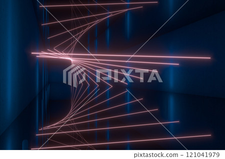 Glowing lines in the dark tunnel, 3d rendering. Glowing lines in the dark tunnel, 3d rendering. 121041979