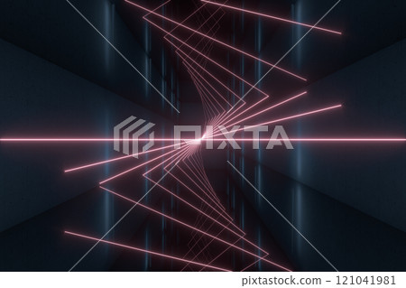 Glowing lines in the dark tunnel, 3d rendering. Glowing lines in the dark tunnel, 3d rendering. 121041981