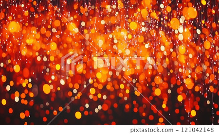 Vibrant Red And Fire Orange Bokeh On A Black Background: Abstract, Modern Backdrop For Christmas And Halloween Themes. 121042148