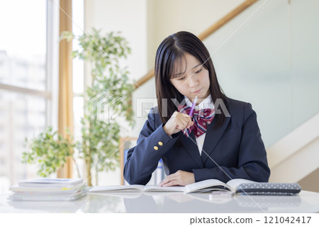 Educational image: High school girl studying 121042417