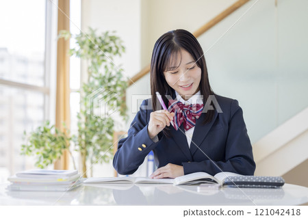 Educational image: High school girl studying 121042418