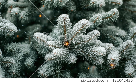 Close-Up Of Christmas Tree Adorned With Lights And Snowflakes, Evoking The Festive Atmosphere Of Christmas And New Year Holiday Season. Vintage Tones Used. 121042436