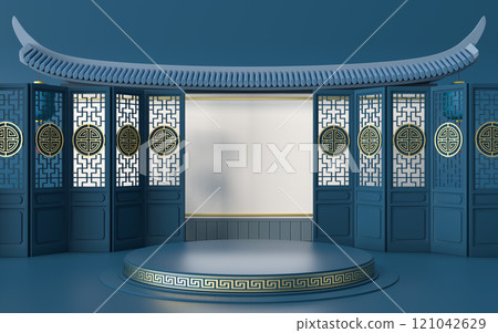 Empty platform with signboard wall, Chinese retro Empty platform with signboard wall, Chinese retro 121042629