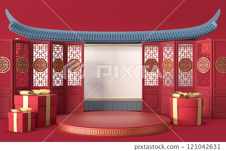 Empty marketing stage with Chinese style Empty marketing stage with Chinese style 121042631