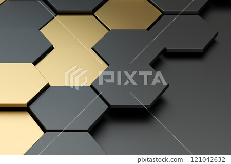 Dark and golden hexagon pattern background, 3d Dark and golden hexagon pattern background, 3d 121042632