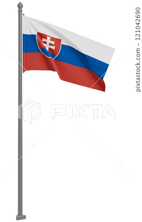 3D illustration of the fluttering flag of the Slovak Republic (front view) 3D illustration of the fluttering flag of the Slovak Republic (front view) 121042690