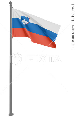 3D illustration of the fluttering flag of the Republic of Slovenia (front view) 121042691
