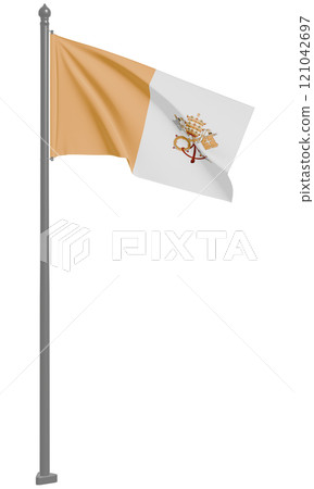 3D illustration of the Vatican City flag waving (front view) 3D illustration of the Vatican City flag waving (front view) 121042697