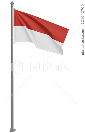 3D illustration of the Principality of Monaco's fluttering flag (front view) 121042709