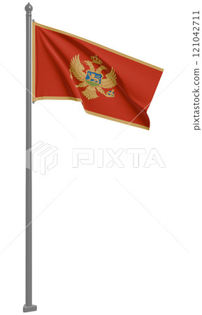 3D illustration of the flag of Montenegro fluttering (front view) 121042711