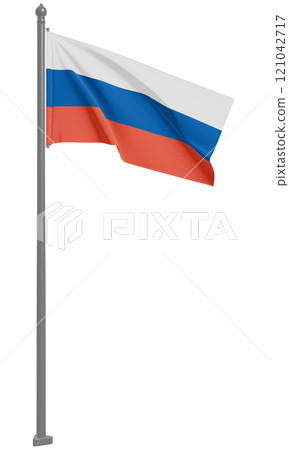 3D illustration of the fluttering flag of the Russian Federation (front view) 3D illustration of the fluttering flag of the Russian Federation (front view) 121042717