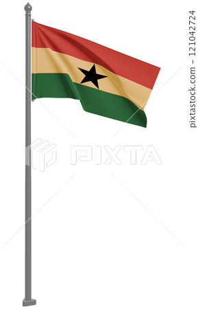 3D illustration of the fluttering flag of the Republic of Ghana (front view) 121042724