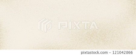 Retro beige halftone paper texture. Vintage craft ecru wallpaper with speckles, flecks and particles. Natural cream grunge grain background. Eggshell dots and specks canvas backdrop. Vector overlay 121042866