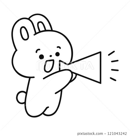 Rabbit cheering with a megaphone Line drawing Rabbit cheering with a megaphone Line drawing 121043242