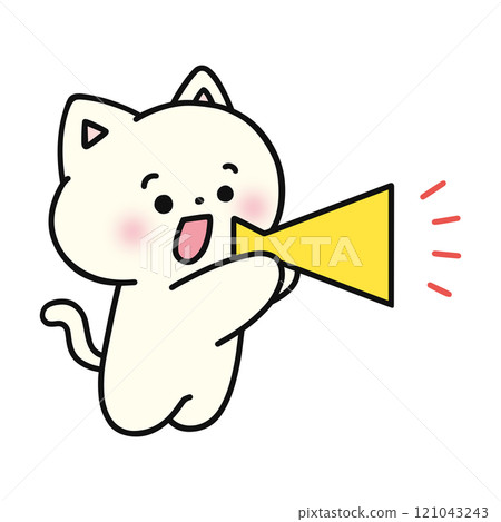 Cat cheering with a megaphone 121043243
