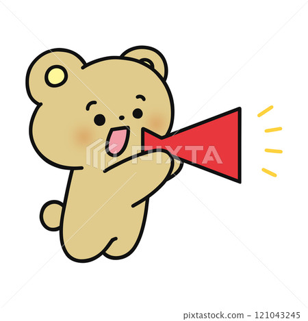 Bear cheering with a megaphone Bear cheering with a megaphone 121043245