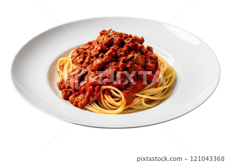 Pasta bolognese on white bowl isolate transparency background, PNG 121043368
