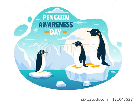 Penguin Awareness Day Vector Illustration on January 20, featuring Penguins and an Iceberg to Promote Animal Conservation in a Flat Background 121043528