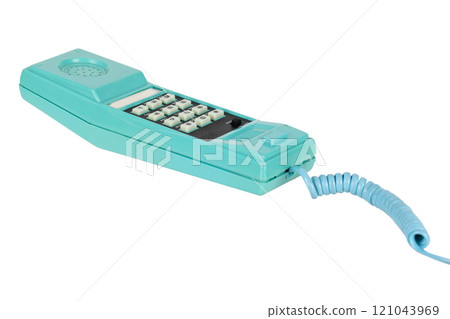 blue retro push-button phone 121043969