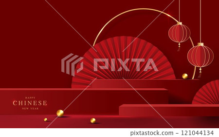 Chinese new year 2025 year of the snake for product. podium, backdrop, products showcase and promotion display on red background. lunar new year concept. vector design. Chinese new year 2025 year of the snake for product. podium, backdrop, products showcase and promotion display on red background. lunar new year concept. vector design. 121044134
