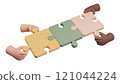 Team work diversity concept. hand hold jigsaw puzzle 121044224