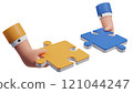 Jigsaw puzzle blue and yellow piece for connect. business connection concept. 121044247