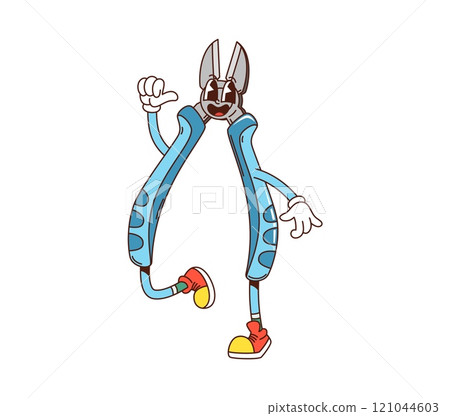 Groovy wire cutters, DIY or repair tool character with funny face, cartoon vector. Groovy wire cutters or pliers tool character with freaky smile for building or DIY repair tool in retro cartoon Groovy wire cutters, DIY or repair tool character with funny face, cartoon vector. Groovy wire cutters or pliers tool character with freaky smile for building or DIY repair tool in retro cartoon 121044603